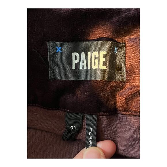 Paige Pants Lou Lou Velvet high rise flare dark red size 31 - Picture 5 of 7